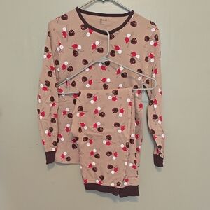 Kids Pajamas - Brown with Red and White Pattern